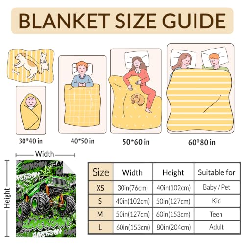 Personalized Boys Truck Blanket - Green Custom Throw for Kids Teens & Adults