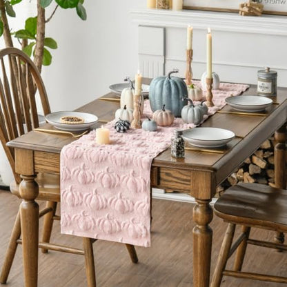 Pink Faux Fur Pumpkin Table Runner 13x90 Inch Fall Decor