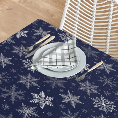 Blue Snowflake Tablecloth - Rectangular 60x84 Inches Holiday Fabric - Variation of Blue Snowflake / 84" x 60"