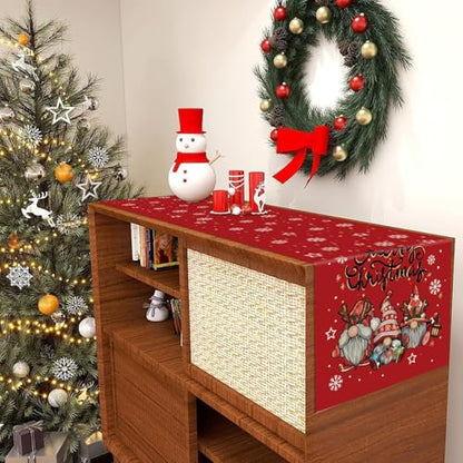 Christmas Gnomes Table Runner 13x36 Inch Red Snowflake Holiday Decor Glitter