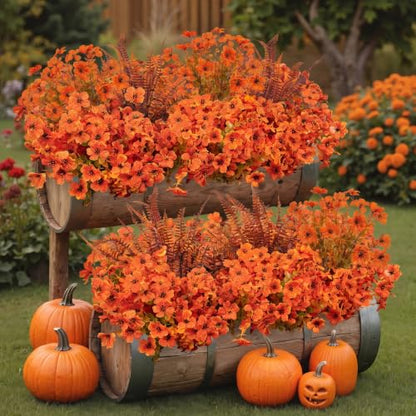 Artificial Fall Flowers Bundle - Orange Red for Outdoor & Home Decor