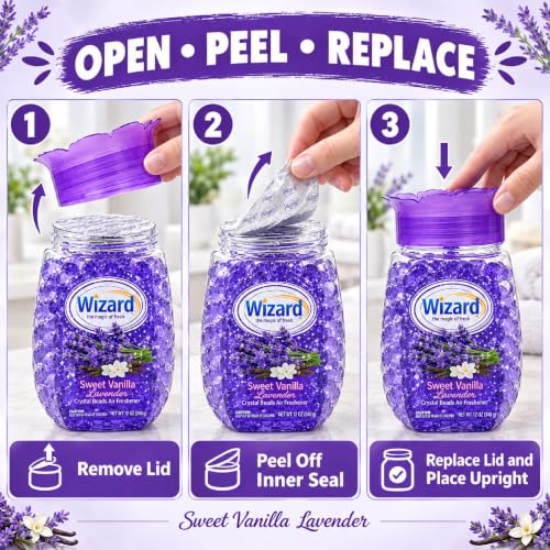 Wizard Odor Eliminator Gel Beads Pack of 12 - Sweet Vanilla Lavender Scent
