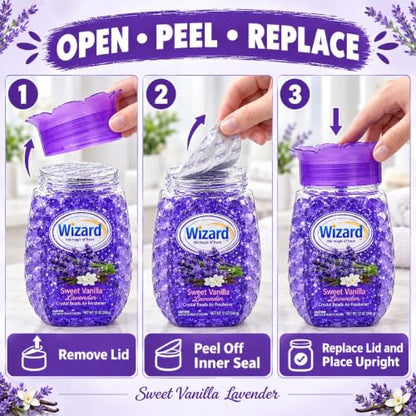 Wizard Odor Eliminator Gel Beads Pack of 12 - Sweet Vanilla Lavender Scent