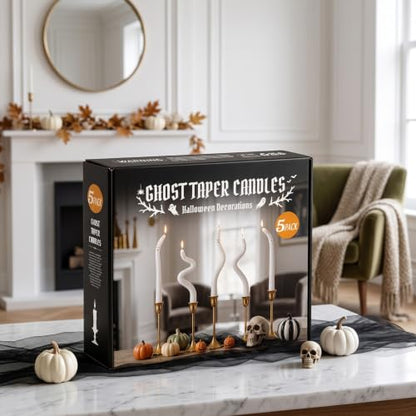 White Ghost Taper Candles Halloween Decorations - 5 pcs