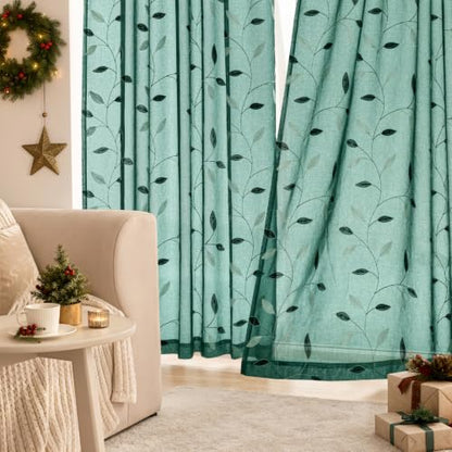 MIULEE Christmas Hunter Green Sheer Curtains Leaf Patterned 52"W x 96"L, Pack of 2