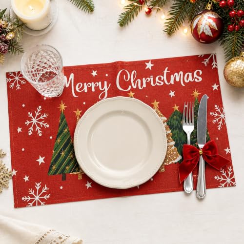 Christmas Placemats Set of 6, 15.5x10 Inch Washable Holiday Table Decor