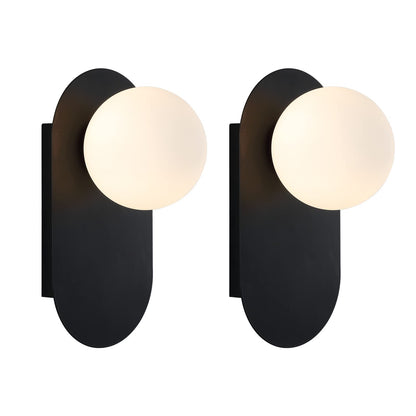 BAODEN Modern Wall Sconce Set of 2 Matte Black Mid Century Bathroom Vanity Wall Light with White Globe Glass Shade Industrial Wall Lamp Pole Wall Mount Lighting Fixture