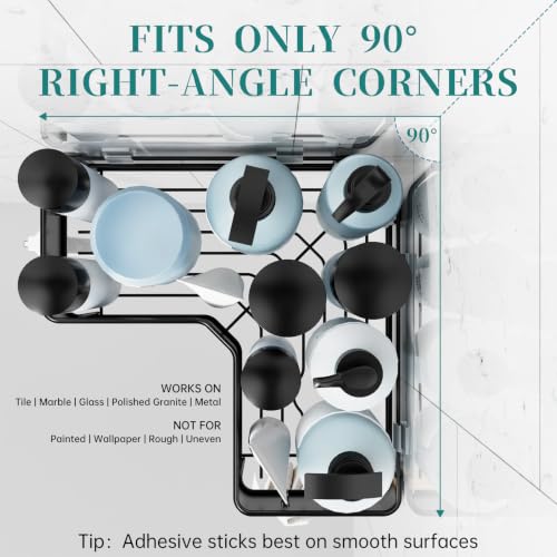 Black Corner Shower Caddy Set - No-Drill Adhesive Bathroom Organizer, 5 Pieces