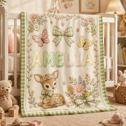 Fawn Personalized Baby Blanket with Name for Boys Girls Custom Gift