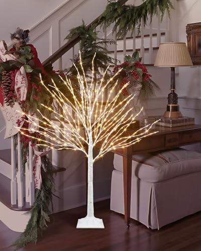 White Birch Tree with 432 LED Lights - 4 Ft Lighted Decor with 8 Modes & Timer