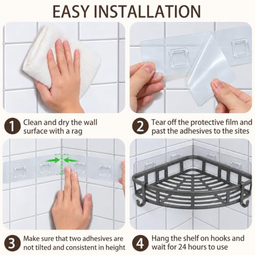 Corner Shower Caddy Hanging Rack - Rustproof Adhesive L-Shape Design - Gery 1 Pack