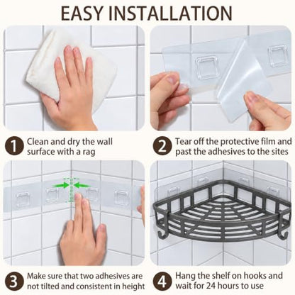 Corner Shower Caddy Hanging Rack - Rustproof Adhesive L-Shape Design - Gery 1 Pack