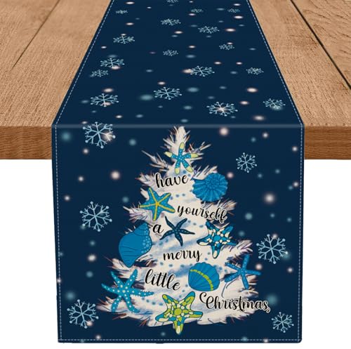 Coastal Christmas Table Runner 13x108 Inch Ocean Beach Holiday Decor