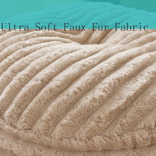 Kisoy 20in Round Faux Fur Floor Pouf Ottoman - Ivory, Soft & Supportive