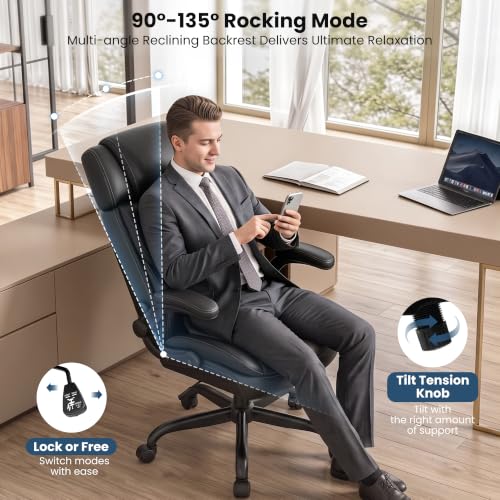 Ergonomic Executive Office Chair with Adjustable Headrest & Flip Armrests