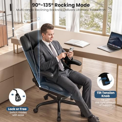 Ergonomic Executive Office Chair with Adjustable Headrest & Flip Armrests
