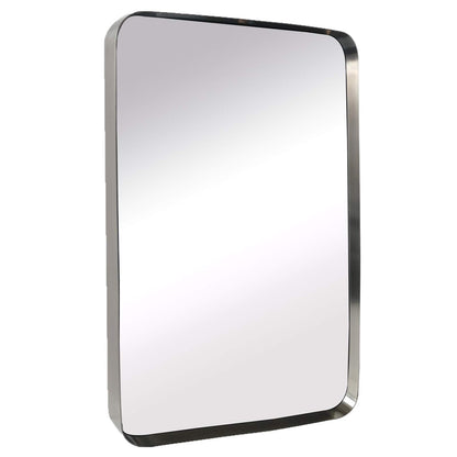 TEHOME 20x30 Brushed Nickel Bathroom Mirror Rounded Rectangle Brushed Silver Vanity Mirror in Stainless Steel