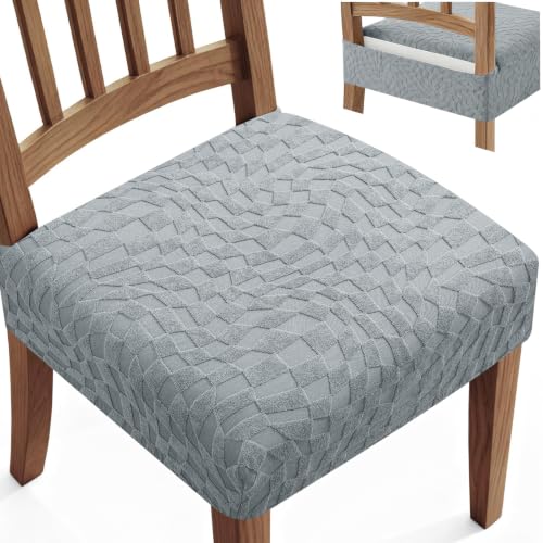 Stretch Dining Chair Seat Covers Set of 2 Light Grey - Washable Parson Chair Protectors with Elastic Bottom