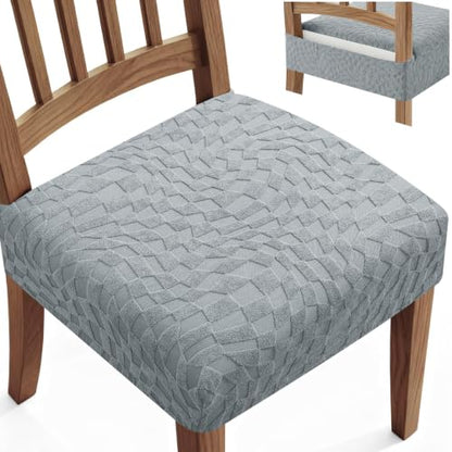 Stretch Dining Chair Seat Covers Set of 2 Light Grey - Washable Parson Chair Protectors with Elastic Bottom