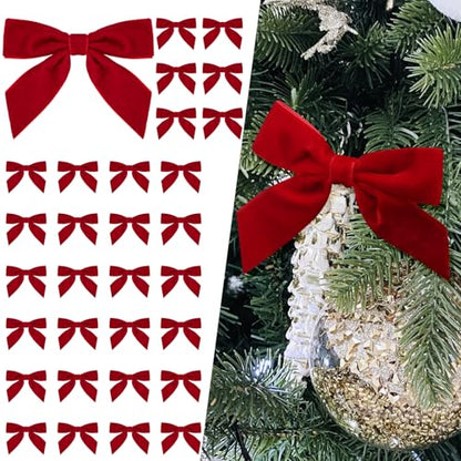 Red Velvet Bows for Christmas Tree Decoration - 30PCS Holiday Gift & Wreath Accents