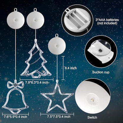 Warm White Christmas Window Lights Decorations Bell Tree Star Set - 3 Pack