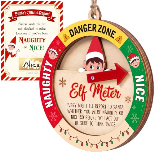 Christmas Elf Meter Ornament - Kids Naughty or Nice Wooden Holiday Decor