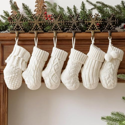 Mini Knitted Christmas Stockings 6 Pack - Rustic Farmhouse Holiday Decor