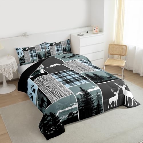 Plaid Bear Cabin Comforter Set - Rustic Farmhouse Bedding, Queen, Multi 26
