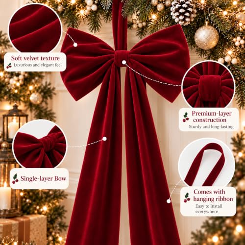 Extra Large Burgundy Velvet Christmas Tree Topper Bow - 71 Inch Length