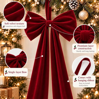 Extra Large Burgundy Velvet Christmas Tree Topper Bow - 71 Inch Length