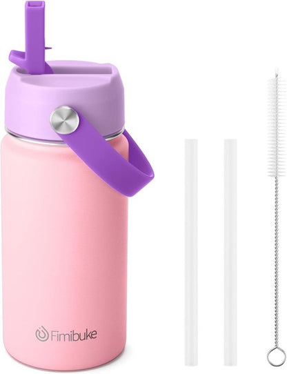 Fimibuke Kids Insulated Water Bottle - 14oz BPA-Free Stainless Steel Tumbler | Leak-Proof Design with Straw