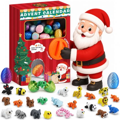 24 Pcs Animal Themed Advent Calendar with 3D Printed Animal Figures & Capsule Vending Machine - Variation of THIS listing