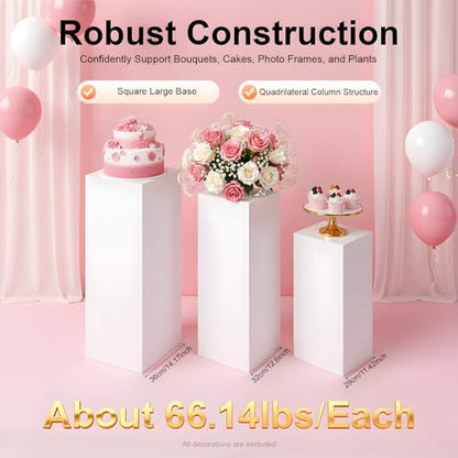 3-Piece Metal Square Display Pedestal Set for Cakes Flowers and Events, White Heavy Duty Stands