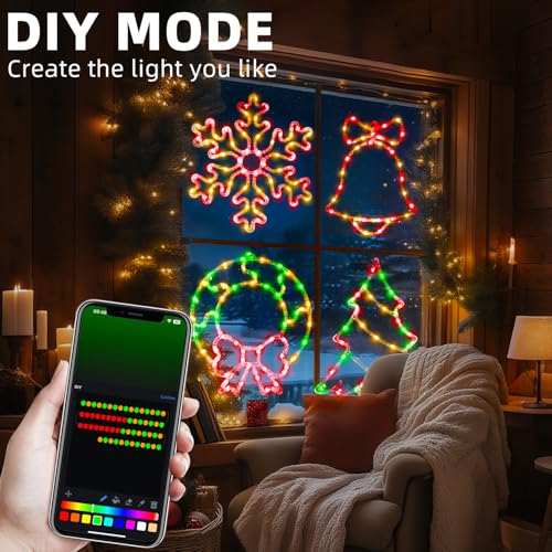 4 Pack Smart Christmas Window Lights with App & Remote RGB DIY Scene Modes