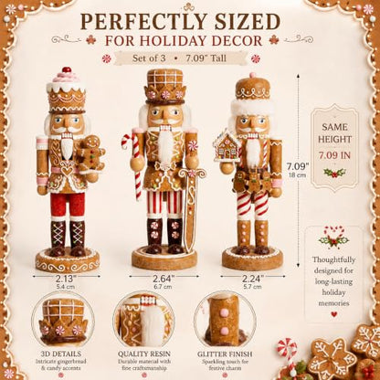 Nutcracker Figurines Set - Gingerbread Theme, 5.9 Inches, 3 Pieces