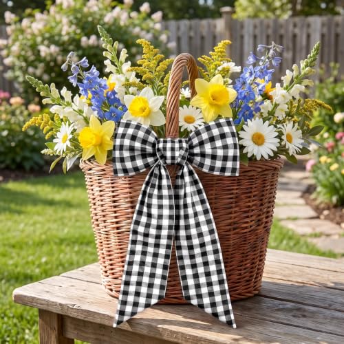 Black Buffalo Plaid Burlap Sash for Front Door Wreath Decorations Christmas