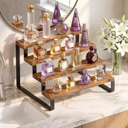 4 Tier Wooden Perfume Display Stand Organizer for Fragrance Collection