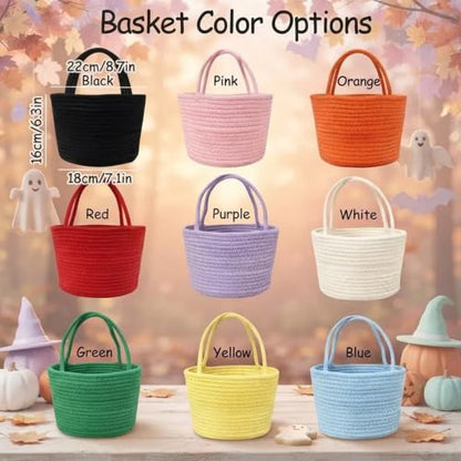 Personalized Halloween Rope Basket with Name for Kids - Candy Carrier, Multi-Color Options