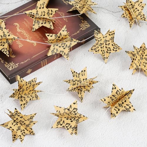 Vintage Music Notes Star Garland 4 Pack - Paper Banner for Wedding Holiday Party CYSS32-B
