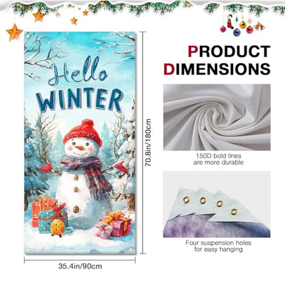 Christmas Snowman Door Cover 35x71 Inch Seasonal Wall Banner