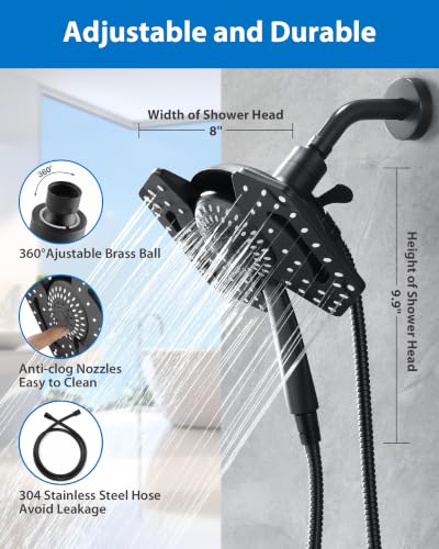 INAVAMZ 2-in-1 High Pressure Shower Head with Handheld, Large Black