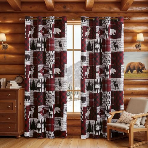 Red Rustic Christmas Curtains for Living Room Bedroom, 52W x 63L, Set of 2 - Variation of THIS listing