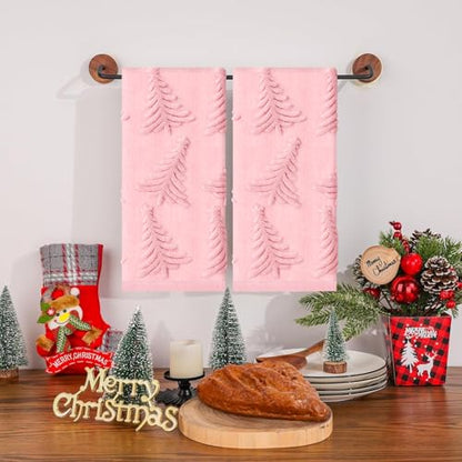 Christmas Themed Cotton Hand Towels Set of 2 - 13x29 Inches for Kitchen & Bathroom Decor