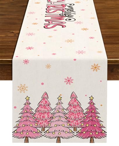 Pink Christmas Table Runner 13 x 72 Inches Holiday Home Decor Seasonal Kitchen
