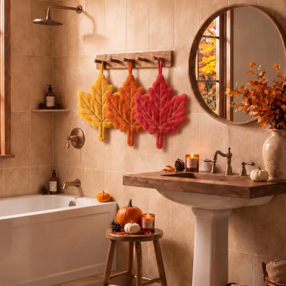 Fall Maple Leaf Hand Towels with Hanging Hooks - 3 Pack