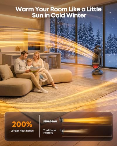 Dark Gray 21.6in Space Heater with 1500W Graphene PTC, 3D Flame Effect, Oscillation, Remote, Timer