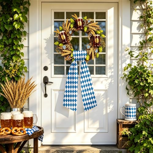 Oktoberfest Wreath Sash Set - Blue Checkered Front Door Decor