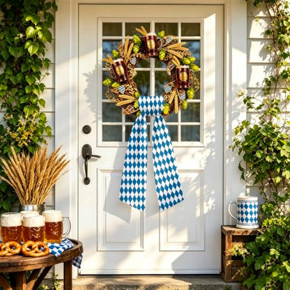Oktoberfest Wreath Sash Set - Blue Checkered Front Door Decor