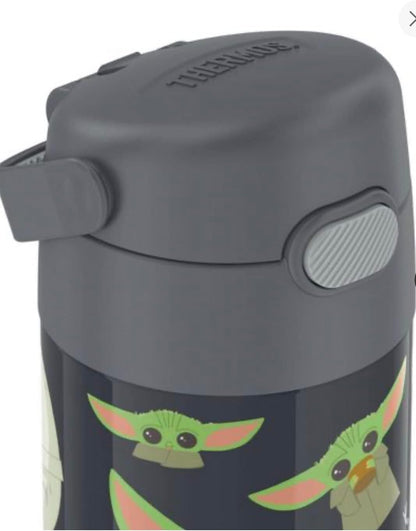 THERMOS FUNTAINER Water Bottle - 12 Ounce Kids Stainless Steel Vacuum Insulated with Straw | Mandalorian Design