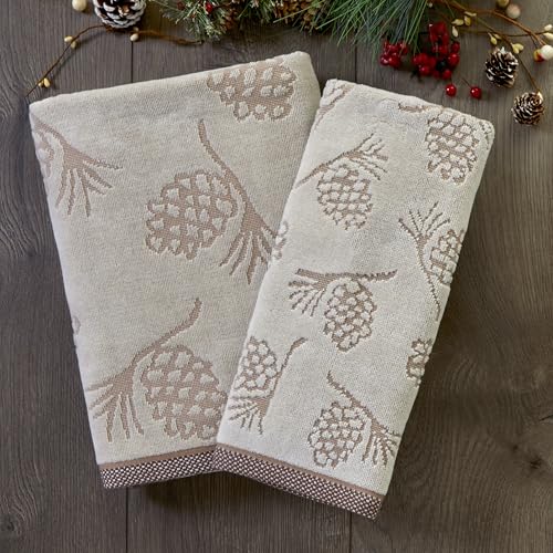 Christmas Pinecone Jacquard Towel Set - 4 Pieces, Bath & Hand Towels, Winter Decor
